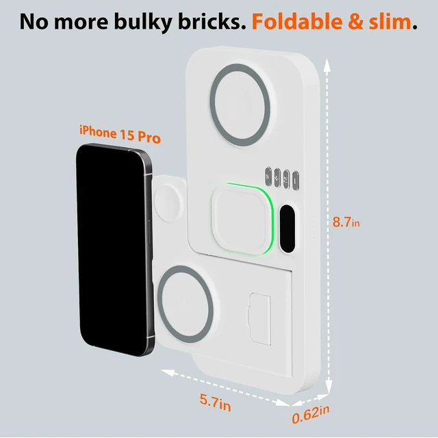 Alt view image 7 of 7 - Dual Phone Magnetic Wireless Charging Station for Devices, 7-Color Auto Light & 12H Clock, Multi-Device Charger for iPhone 17/16/15, for iWatch 11/10/9 & AirPods Pro3(Cream