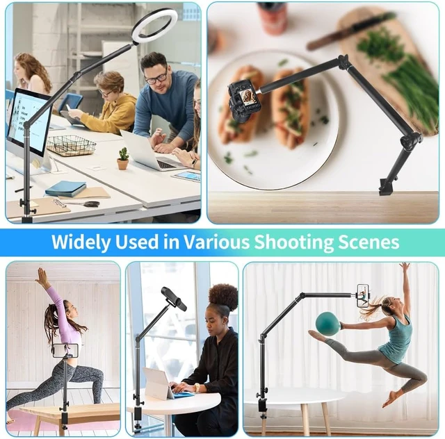 Alt view image 2 of 7 - Heavy Duty Overhead Camera Desk Mount Stand 14.5"-41" with 1/4" Screw, 3-Section 360°Rotatable Detachable Articulating Boom Arm with Enlarged Handle C Clamp, Tabletop Light Stand for Streaming Vlog