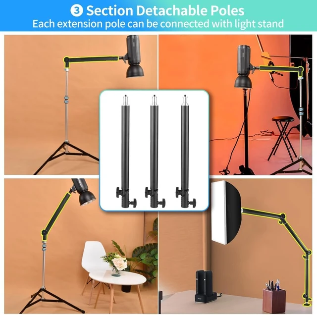 Alt view image 3 of 7 - Heavy Duty Overhead Camera Desk Mount Stand 14.5"-41" with 1/4" Screw, 3-Section 360°Rotatable Detachable Articulating Boom Arm with Enlarged Handle C Clamp, Tabletop Light Stand for Streaming Vlog