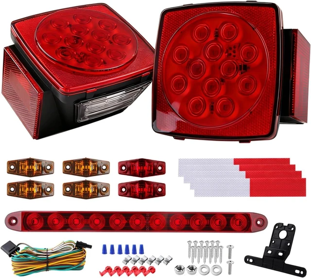 Main image of LED Trailer Tail Light Kit 2Pcs Square Stop Turn Tail Brake Lights