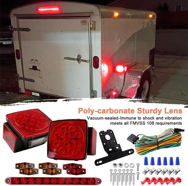 Alt view image 2 of 7 - LED Trailer Tail Light Kit 2Pcs Square Stop Turn Tail Brake Lights
