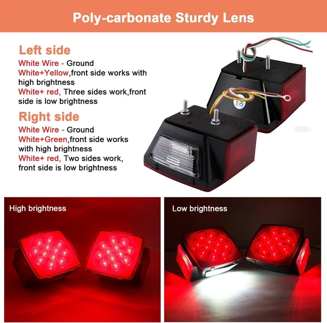 Alt view image 3 of 7 - LED Trailer Tail Light Kit 2Pcs Square Stop Turn Tail Brake Lights