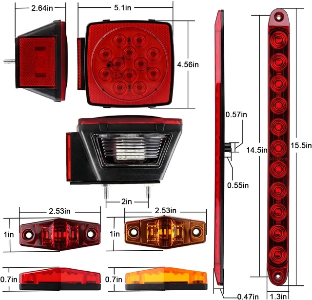 Alt view image 5 of 7 - LED Trailer Tail Light Kit 2Pcs Square Stop Turn Tail Brake Lights