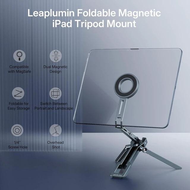 Alt view image 2 of 7 - Magnetic iPad Tripod Stand Universal for Galaxy Tab A9+ & iPhone 17-12 Series