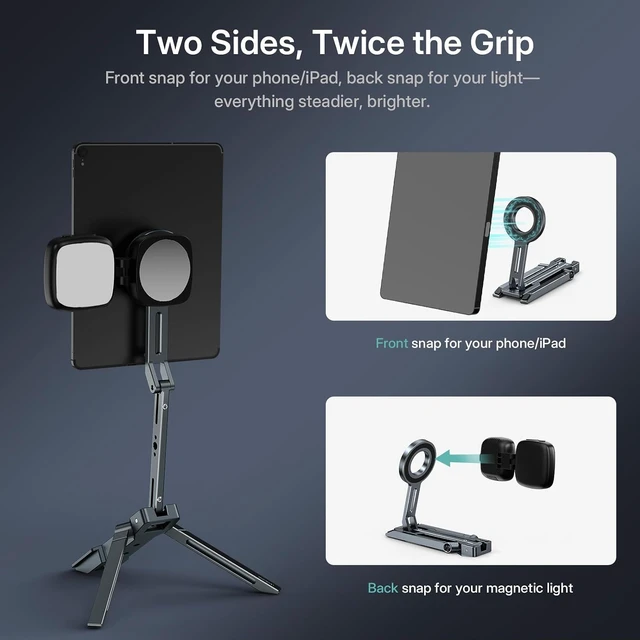 Alt view image 3 of 7 - Magnetic iPad Tripod Stand Universal for Galaxy Tab A9+ & iPhone 17-12 Series