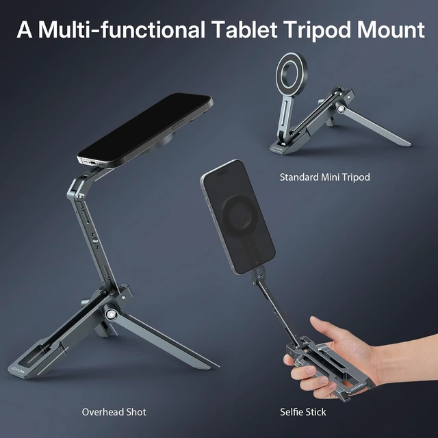 Alt view image 4 of 7 - Magnetic iPad Tripod Stand Universal for Galaxy Tab A9+ & iPhone 17-12 Series