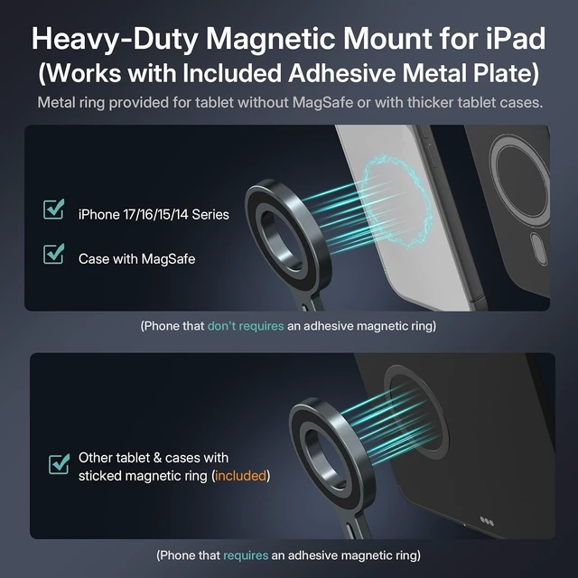 Alt view image 5 of 7 - Magnetic iPad Tripod Stand Universal for Galaxy Tab A9+ & iPhone 17-12 Series