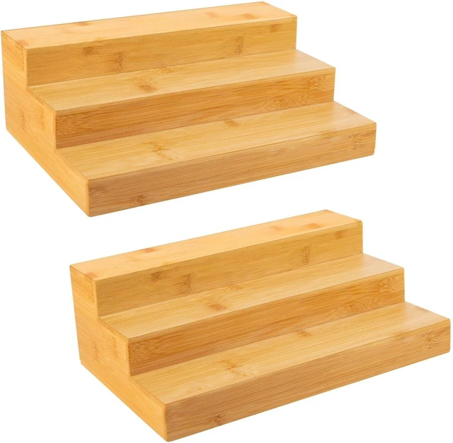 Main image of Bamboo Spice Rack Organizer for Cabinet 2 Pack - 3 Tier Countertop Step Shelf, Seasoning Storage Stand for Kitchen Pantry, Spice Holder for Jars Bottles Cans (Natural)