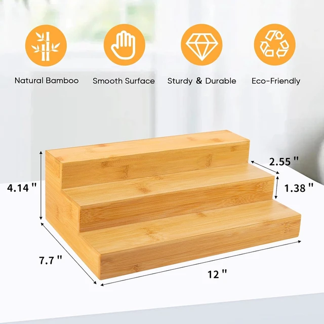 Alt view image 3 of 7 - Bamboo Spice Rack Organizer for Cabinet 2 Pack - 3 Tier Countertop Step Shelf, Seasoning Storage Stand for Kitchen Pantry, Spice Holder for Jars Bottles Cans (Natural)