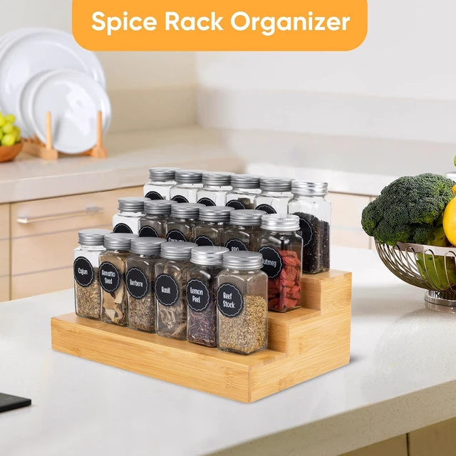 Alt view image 4 of 7 - Bamboo Spice Rack Organizer for Cabinet 2 Pack - 3 Tier Countertop Step Shelf, Seasoning Storage Stand for Kitchen Pantry, Spice Holder for Jars Bottles Cans (Natural)