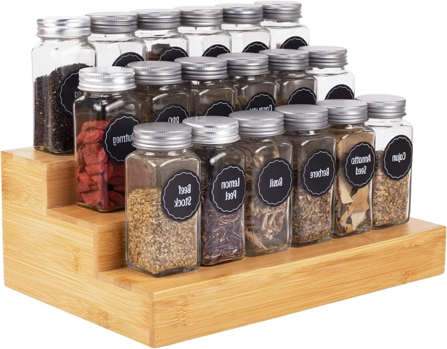 Alt view image 7 of 7 - Bamboo Spice Rack Organizer for Cabinet 2 Pack - 3 Tier Countertop Step Shelf, Seasoning Storage Stand for Kitchen Pantry, Spice Holder for Jars Bottles Cans (Natural)