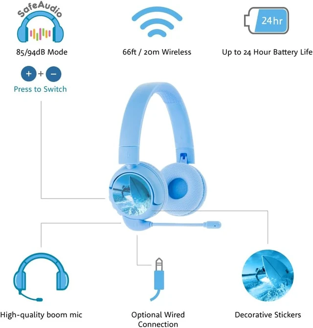 Alt view image 6 of 7 - Made for Amazon Bluetooth Kids Headphones with Boom Microphone
