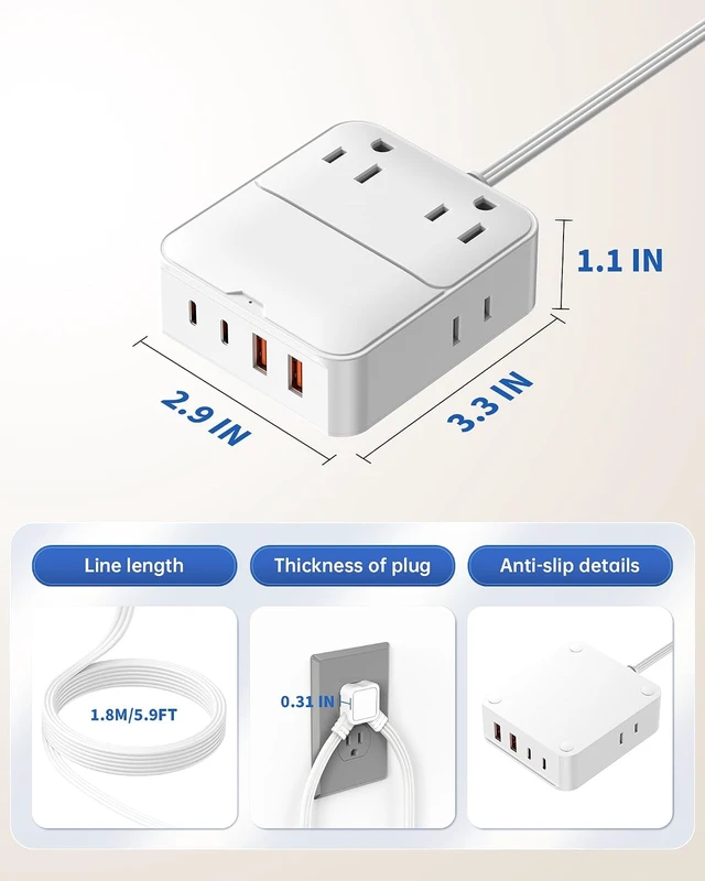 Alt view image 5 of 7 - 12FT Split Extension Cord 6FT Per Side, Flat Plug Twin Power Strip