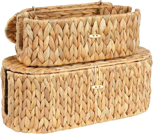Main image of Set of 2 Cable Management Box, Handwoven Cord Hider Box with 3 Open Slots