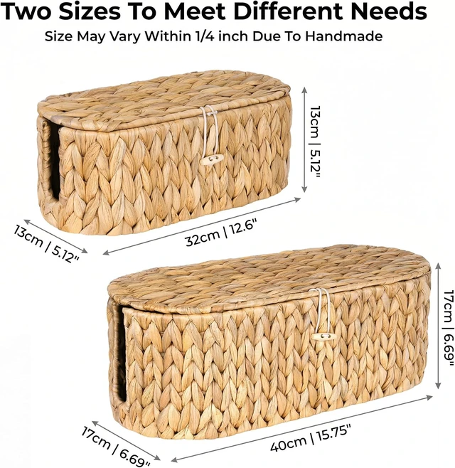 Alt view image 2 of 7 - Set of 2 Cable Management Box, Handwoven Cord Hider Box with 3 Open Slots
