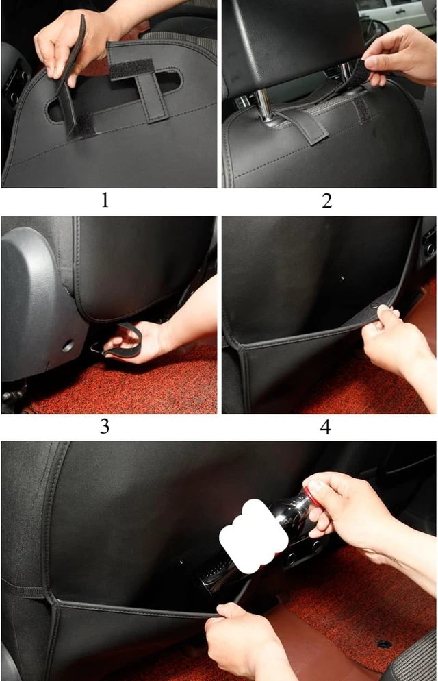 Alt view image 5 of 6 - HCMAX 2 Pack Kick Mat Car Seat Back Protector Waterproof Easy to Clean Multifunctional Organizer Storage Bag Travel Accessory PU Leather Black