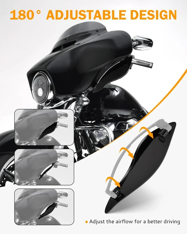 Alt view image 4 of 7 - Side Wings Air Deflectors, Fairing Side Wing Windshield, Black Adjustable Wind Deflectors Compatible for 2014-2024 Harley Electra Glide Street Glide Tri Glide Ultra Limited Fairing Side Shield