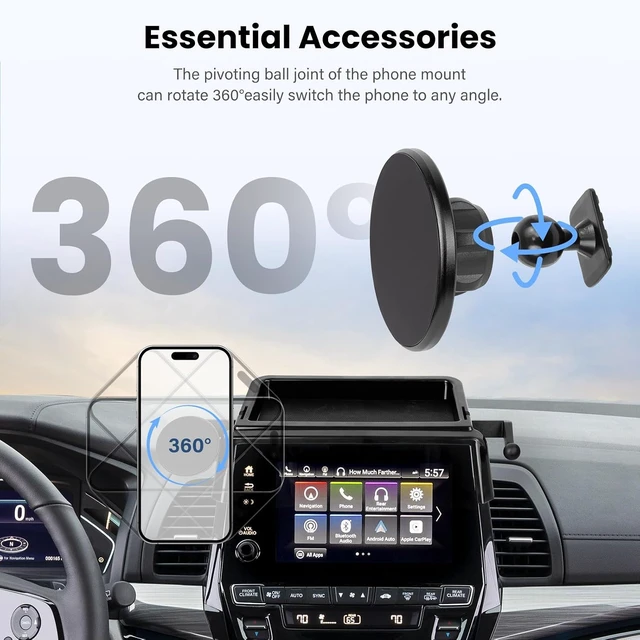 Alt view image 5 of 7 - Magnetic Car Phone Holder W/Center Console Organizer-Compatible with Honda Odyssey 2018-2024 Accessories Screen Fixed Clip,360°Rotation Phones mount Stand Compatible with MagSafe,(Not Fit 5 inch )