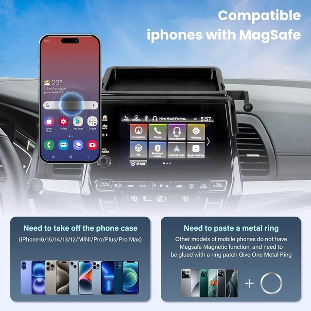 Alt view image 6 of 7 - Magnetic Car Phone Holder W/Center Console Organizer-Compatible with Honda Odyssey 2018-2024 Accessories Screen Fixed Clip,360°Rotation Phones mount Stand Compatible with MagSafe,(Not Fit 5 inch )