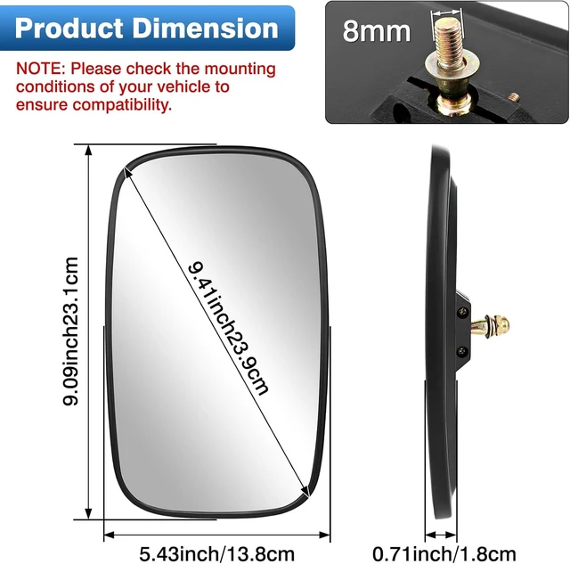 Alt view image 2 of 7 - Universal Tractor Mirrors, Forklift Rearview Mirror, Truck Mirrors Compatible With Farm Excavator, Dump Truck, Lorry, Car, Trailer, RV, Motorhome, Plow, Rear View Mirror 5.3x9inch (2Pcs)