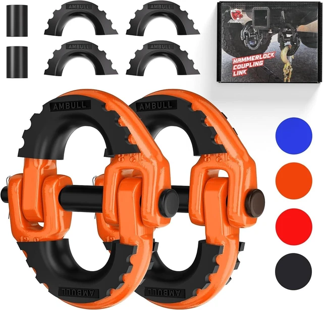 Main image of 2 Pack 1/2" Safety Chain Connector Link, G80 Tow Hitch Hammerlock Coupling Link, Tow Chain Connector with 12000 lbs Loading (Orange)