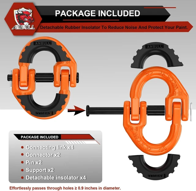 Alt view image 3 of 6 - 2 Pack 1/2" Safety Chain Connector Link, G80 Tow Hitch Hammerlock Coupling Link, Tow Chain Connector with 12000 lbs Loading (Orange)
