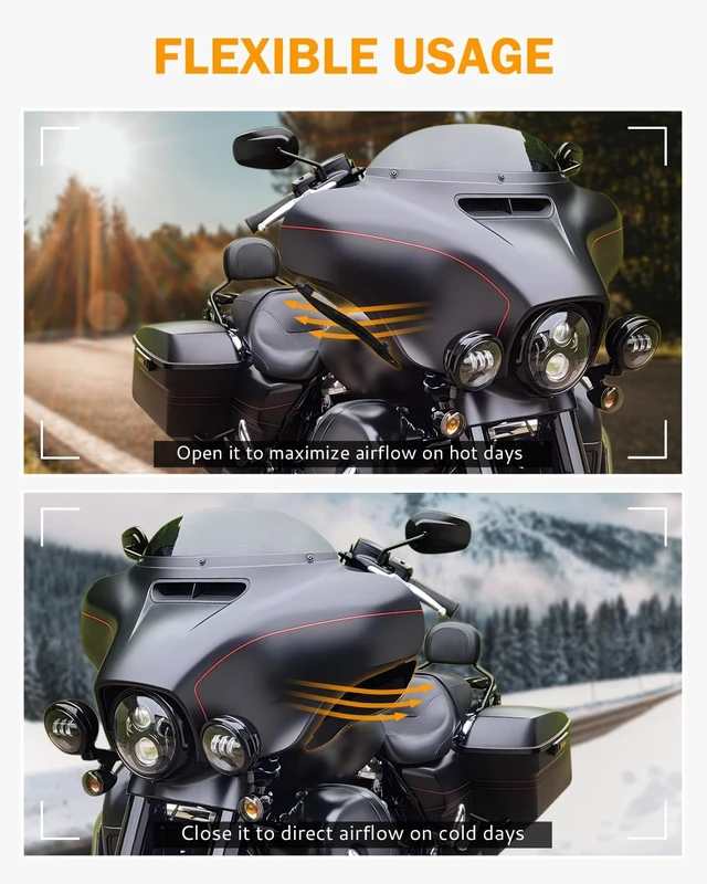 Alt view image 6 of 7 - Side Wings Air Deflectors, Fairing Side Wing Windshield, Black Adjustable Wind Deflectors Compatible for 2014-2024 Harley Electra Glide Street Glide Tri Glide Ultra Limited Fairing Side Shield