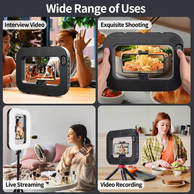 Alt view image 2 of 6 - Cell Phone Light for Video Recording, Handheld Phone Stabilizer with Light, 8000mAh LED Selfie Phones Ring Light with Phones Holder, Smartphone Video Rig for Camera, Action Camera, Vlog, TikTok