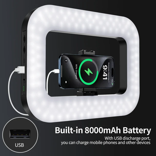 Alt view image 4 of 6 - Cell Phone Light for Video Recording, Handheld Phone Stabilizer with Light, 8000mAh LED Selfie Phones Ring Light with Phones Holder, Smartphone Video Rig for Camera, Action Camera, Vlog, TikTok