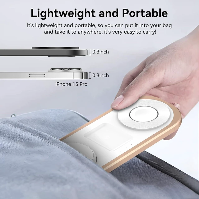 Alt view image 5 of 5 - 3 in 1 Foldable Charging Station for Device, Fast Wireless Charger Stand for Magsafe for iPhone 17 Air 16 15 14 13 12 Series, Watch Series & AirPods pro/2/3/4, Gifts for Women Men (Golden)