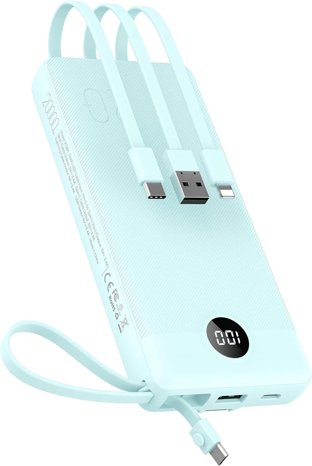 Main image of 20000mAh Portable Charger with Built-in USB-C & iPhone Cables