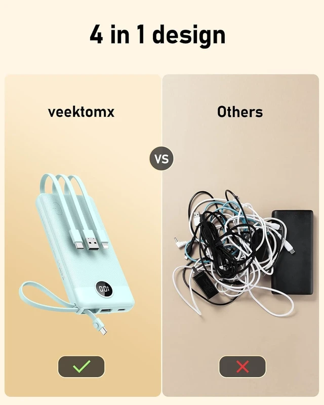 Alt view image 6 of 7 - 20000mAh Portable Charger with Built-in USB-C & iPhone Cables