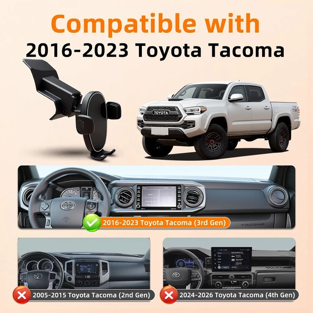 Alt view image 3 of 7 - Phone Mount for Toyota Tacoma (2016-2023, 3rd Gen), 360° Adjustable Dashboard Phone Holder, Hands Free Car Smartphone Mount for iPhone, Google & Android, 2020 2021 Toyota Tacoma Interior Accessories
