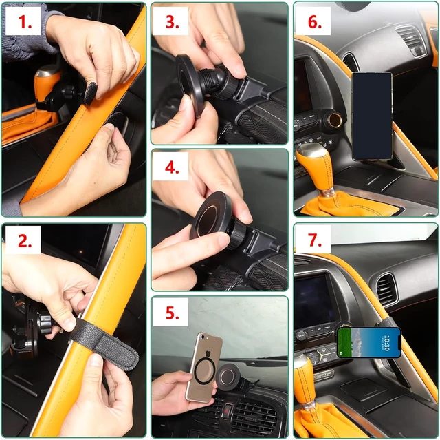Alt view image 7 of 7 - Car Phone Holder for Corvette C7 2014-2019 Magnetic Aluminum Centre Console Handle Fixed Mobile Phone Mount Holder for Car Fit for iPhone Android and Universally Smartphones