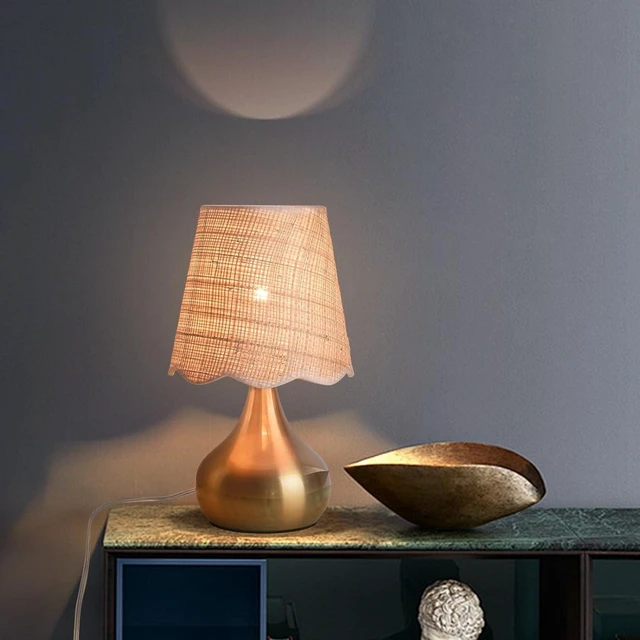 Main image of Gold Small Bedside Table Lamp for Bedroom, Brass Gold Mini Table Lamps for Nightstand, Rattan Shade Table Lamps for Small Spaces for Kitchen Counter, Bookshelf, Bedroom, Living Room, Kids Dorm