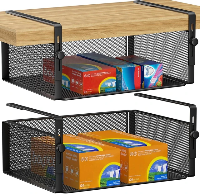 Main image of 2Pack Under Shelf Basket,Adjustable Hanging Holder,Black