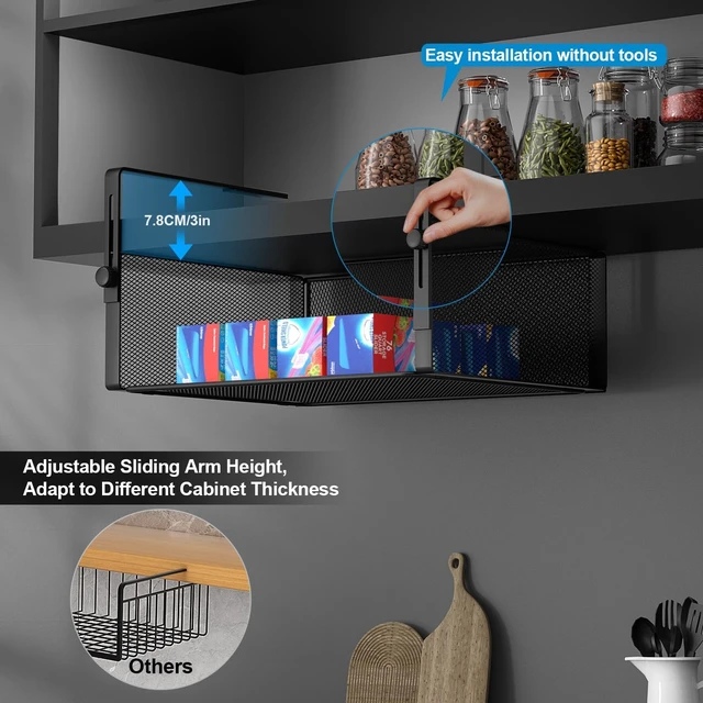 Alt view image 2 of 6 - 2Pack Under Shelf Basket,Adjustable Hanging Holder,Black