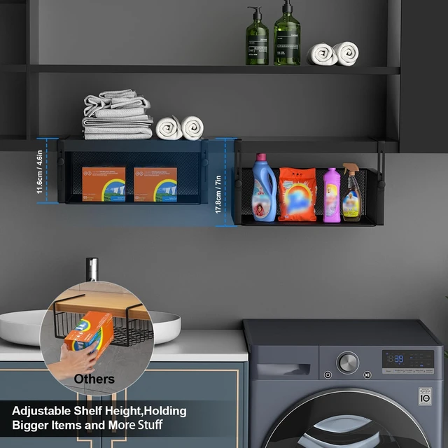 Alt view image 3 of 6 - 2Pack Under Shelf Basket,Adjustable Hanging Holder,Black