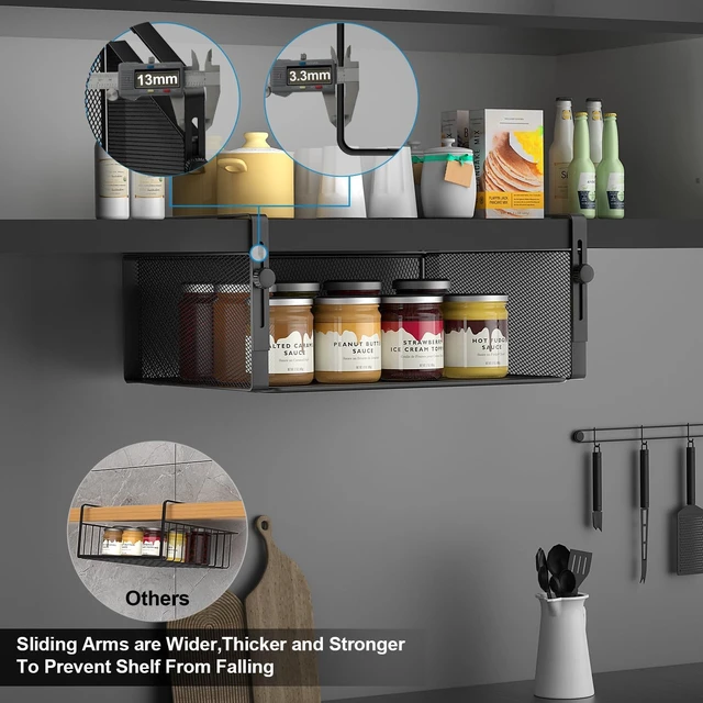 Alt view image 4 of 6 - 2Pack Under Shelf Basket,Adjustable Hanging Holder,Black