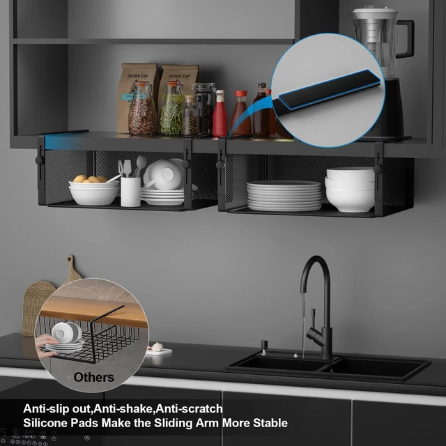 Alt view image 5 of 6 - 2Pack Under Shelf Basket,Adjustable Hanging Holder,Black