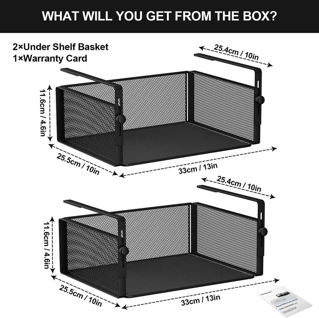 Alt view image 6 of 6 - 2Pack Under Shelf Basket,Adjustable Hanging Holder,Black