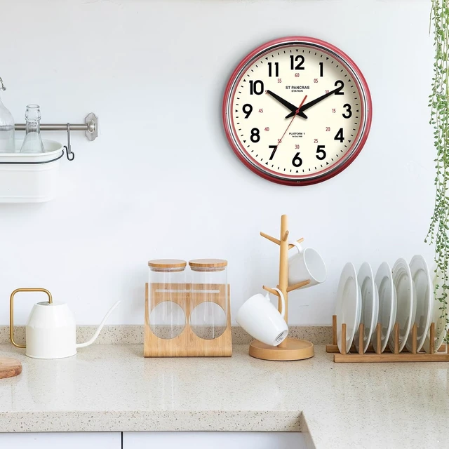 Alt view image 6 of 7 - Wall Clock Metal 12.4" Countryside Style Wall Clocks Retro Vintage Classical Silent Non Ticking Easy to Read for Living Room/Kitchen/Bedroom/Office/Bar(12.4" Red)