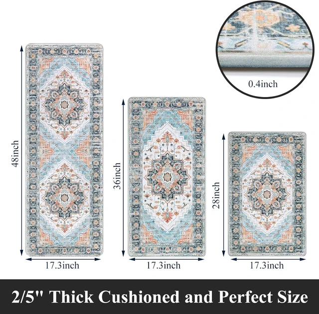 Alt view image 2 of 7 - Cushioned Kitchen Rug Sets 3 Piece Anti Fatigue Kitchen Mats for Floor Non Slip Waterproof Kitchen Rugs and Mats Comfort Standing Mat Runner for Home Office,Sink,Laundry