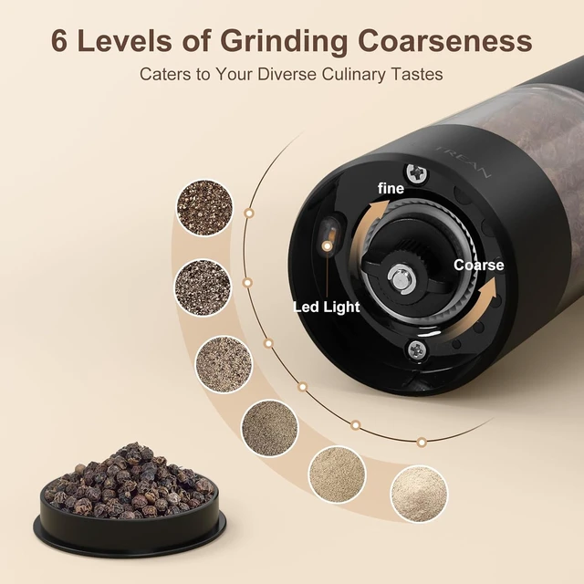 Alt view image 3 of 7 - Electric Salt and Pepper Grinder Set, Rechargeable,White&Black