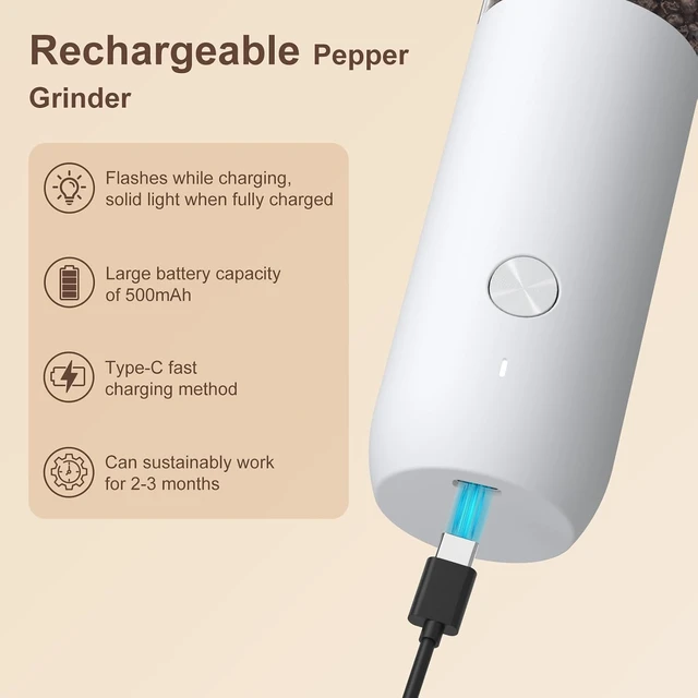 Alt view image 4 of 7 - Electric Salt and Pepper Grinder Set, Rechargeable,White&Black