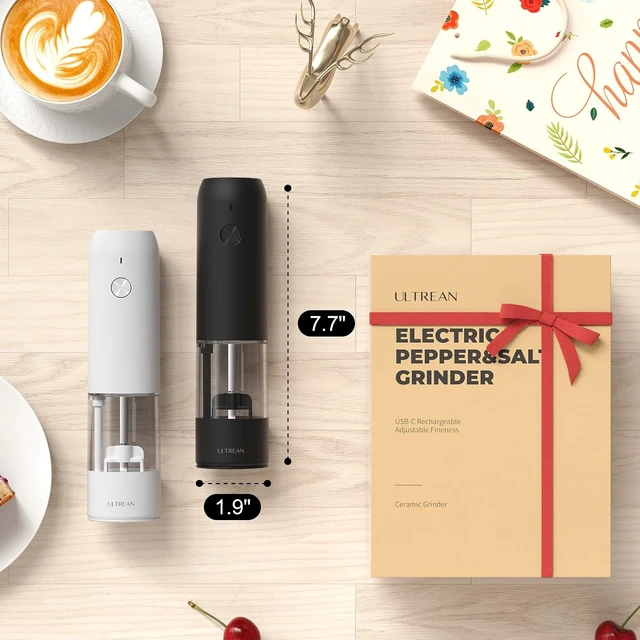 Alt view image 7 of 7 - Electric Salt and Pepper Grinder Set, Rechargeable,White&Black