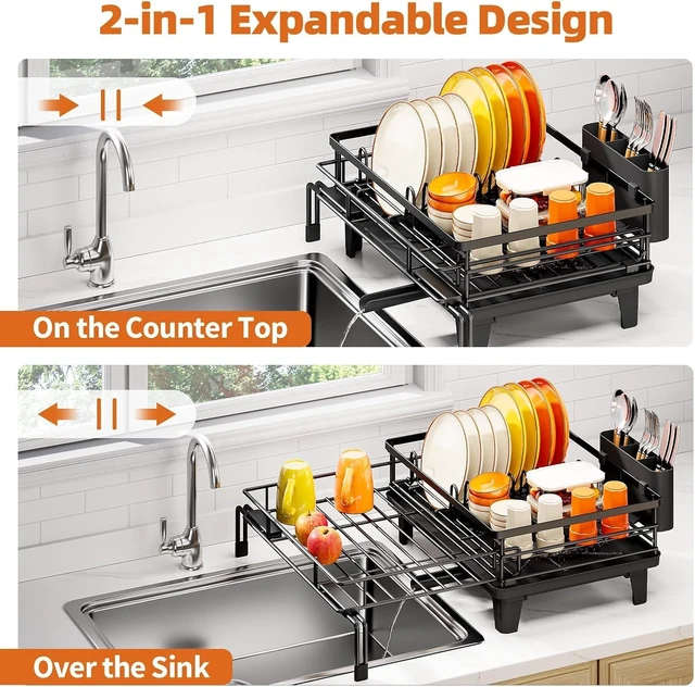 Alt view image 2 of 7 - Expandable Sink Dish Drying Rack for Kitchen Counter, 1-Tier Black