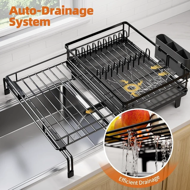 Alt view image 6 of 7 - Expandable Sink Dish Drying Rack for Kitchen Counter, 1-Tier Black