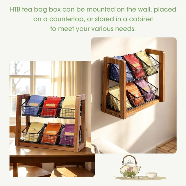 Alt view image 2 of 7 - 2 Tier Tea Organizer for Tea Bags with 6 Removable Metal Baskets