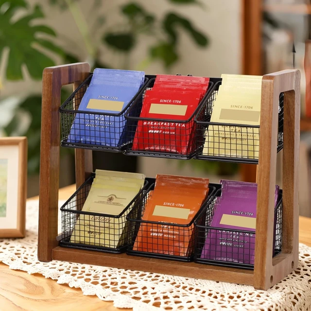 Alt view image 6 of 7 - 2 Tier Tea Organizer for Tea Bags with 6 Removable Metal Baskets